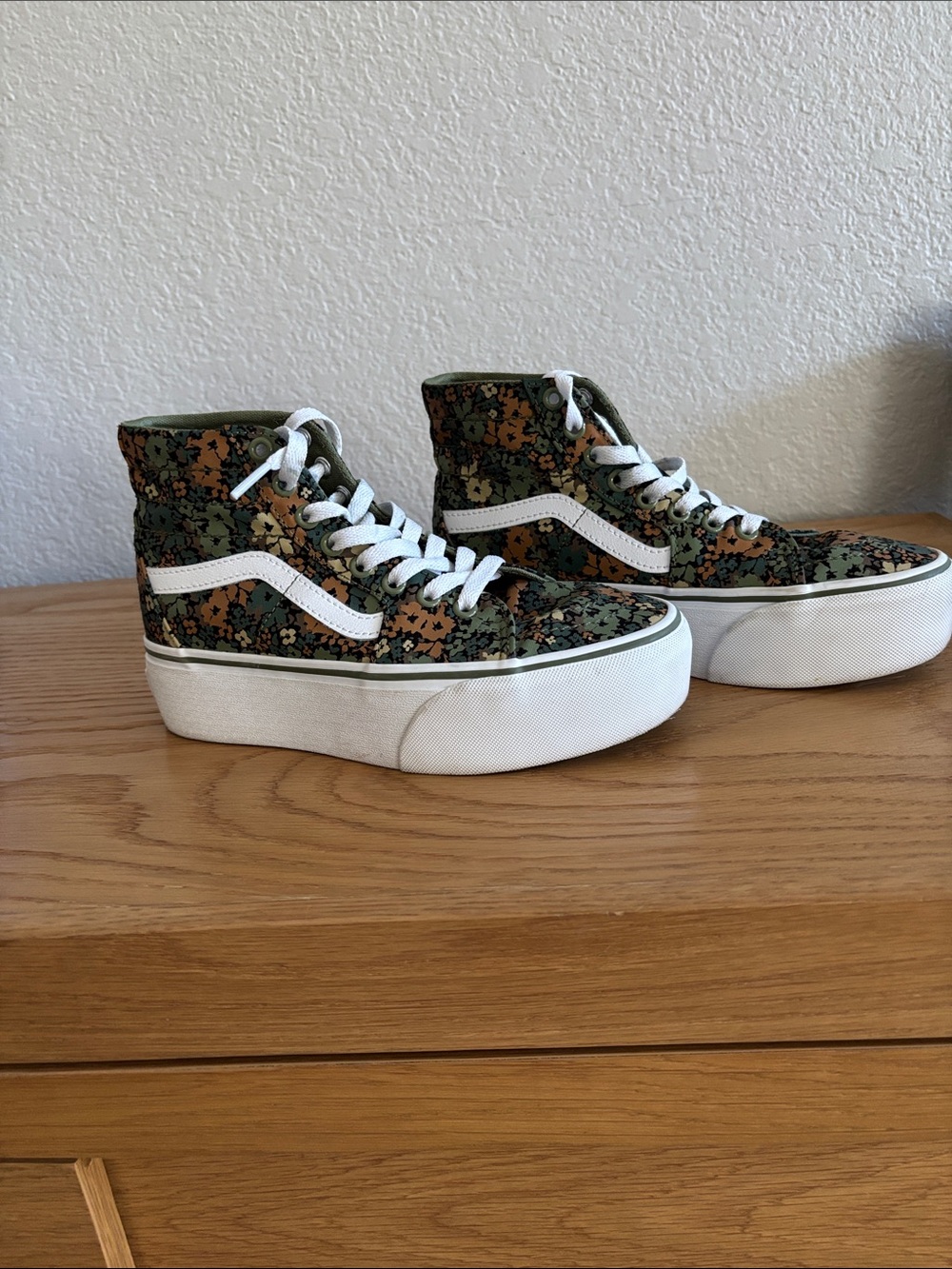 Vans High-Top Platform Sneakers in Green, Brown & White Floral